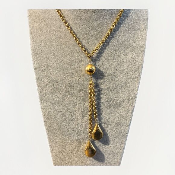 Rare HTF Vintage Napier Goldtone Heavy Teardrop Y Drop Necklace 30” - Picture 1 of 12
